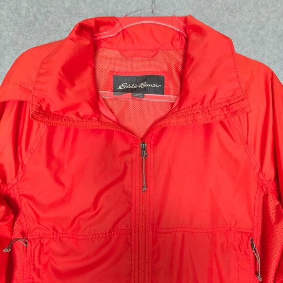Eddie Bauer Women Size M Lightweight Outdoors Orange Full Zip Hooded Rain Jacket - Picture 2 of 10